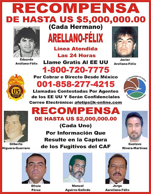 recompensa por los arellano felix